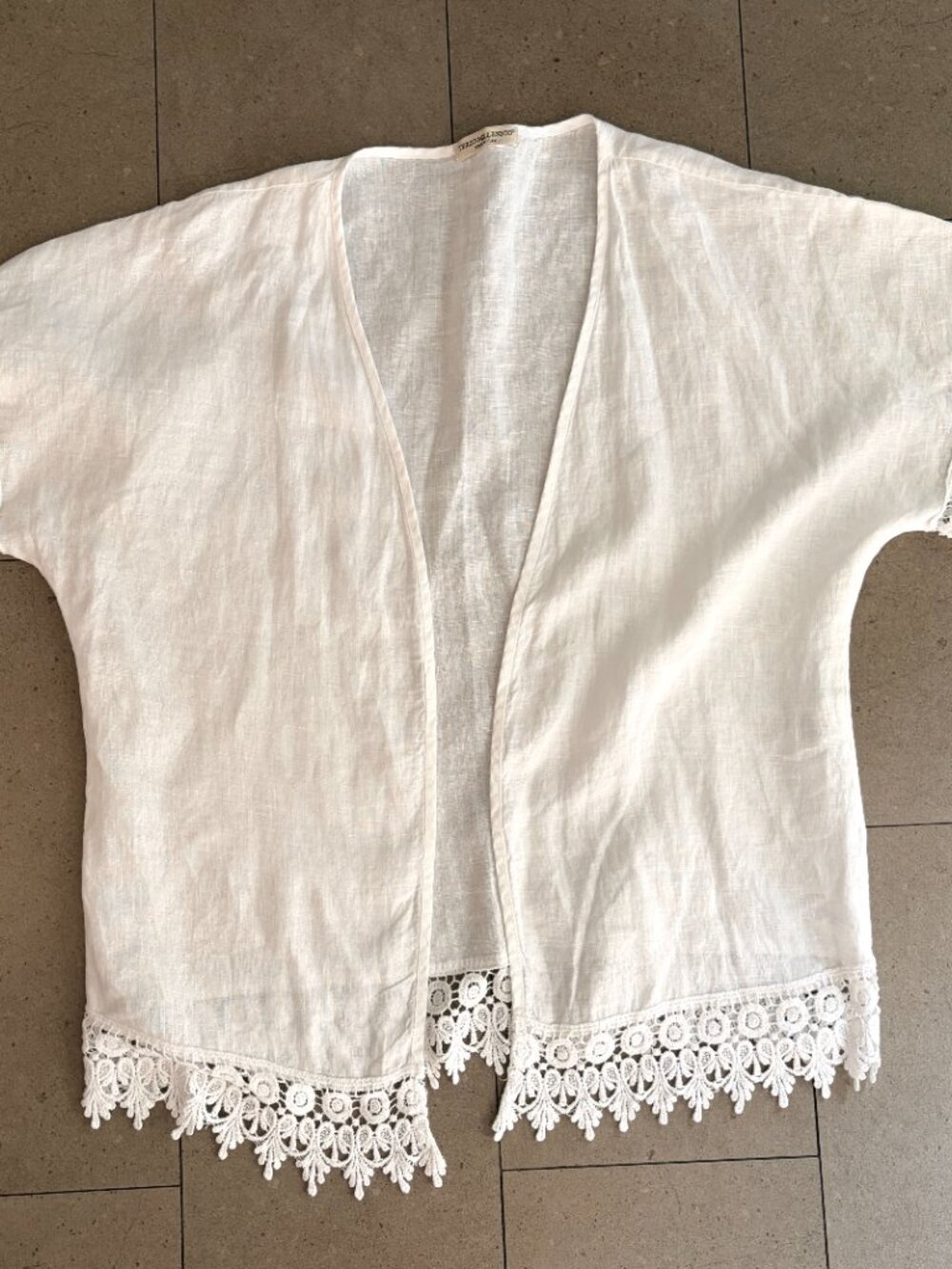 Terzo Millennio White 100% Linen open-front Kimono cardigan-One Size